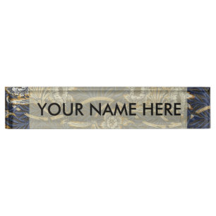William Morris Tulip Willow Pattern Blue Floral Nameplate