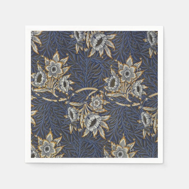 William Morris Tulip Willow Pattern Blue Floral Napkin (Front)