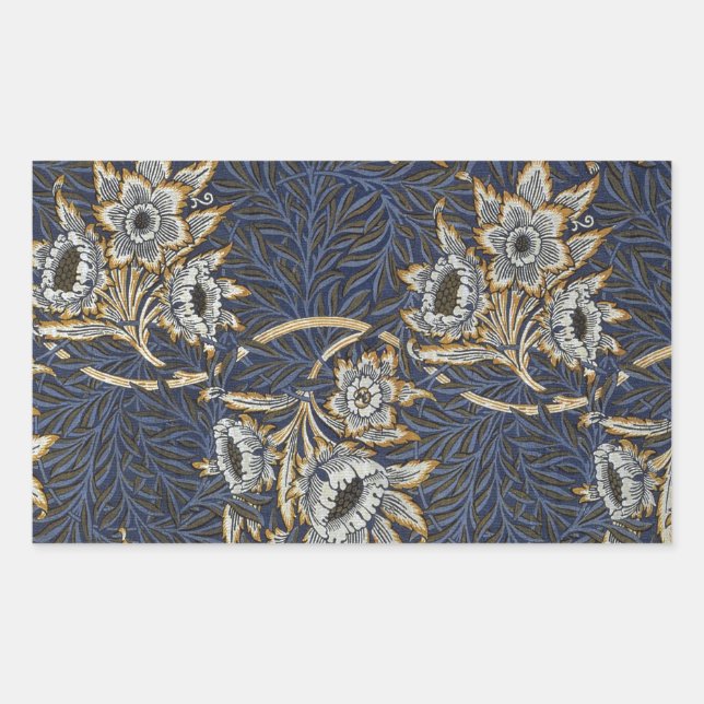 William Morris Tulip Willow Pattern Blue Floral Rectangular Sticker (Front)