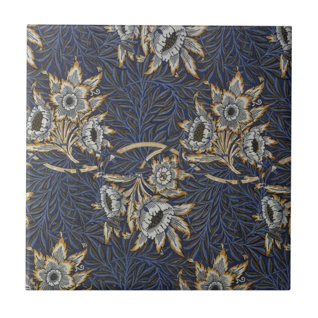 William Morris Tulip Willow Pattern Blue Floral Tile (Front)