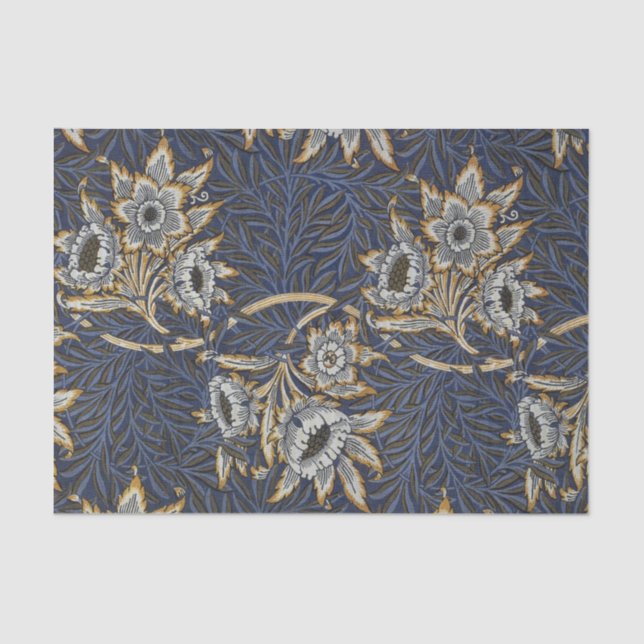 William Morris Tulip Willow Pattern Blue Floral Tissue Paper (Front)