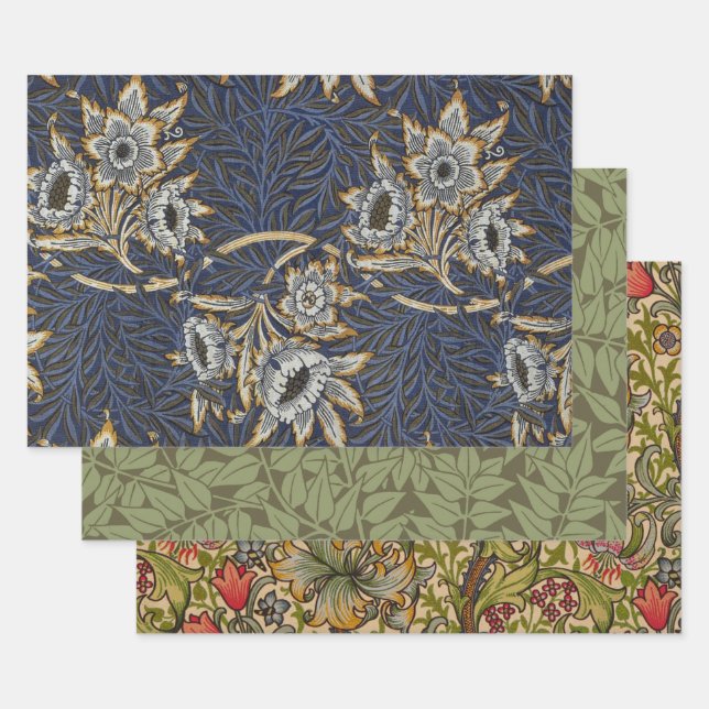 William Morris Tulip Willow Pattern Blue Floral Wrapping Paper Sheet (Set)