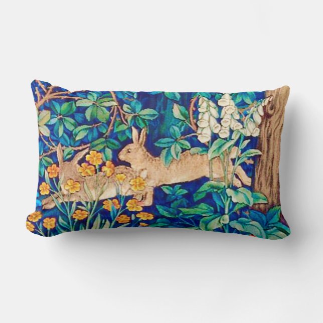 William Morris "Two Hares" - Wild Rabbits Lumbar Cushion (Front)