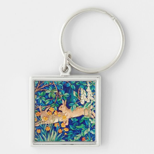 William Morris "Two Hares" Wild Rabbits Print  Key Ring (Front)