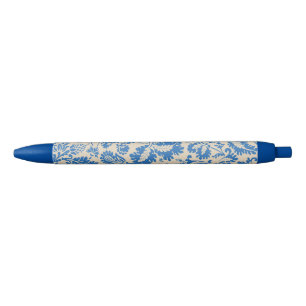 William Morris Venetian Blue Floral Tile Art Black Ink Pen
