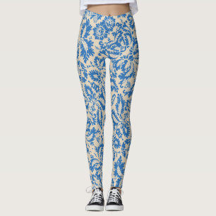 William Morris Venetian Blue Floral Tile Art Leggings