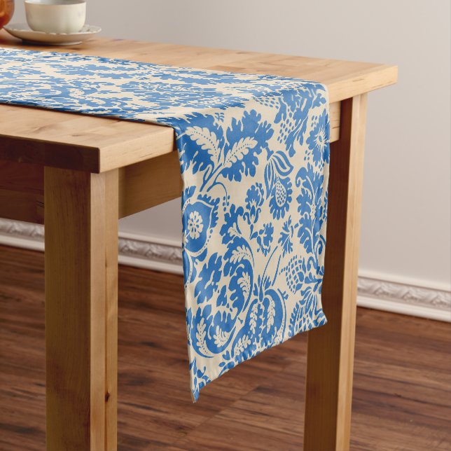 William Morris Venetian Flower Damask Brocade Short Table Runner (In Situ)