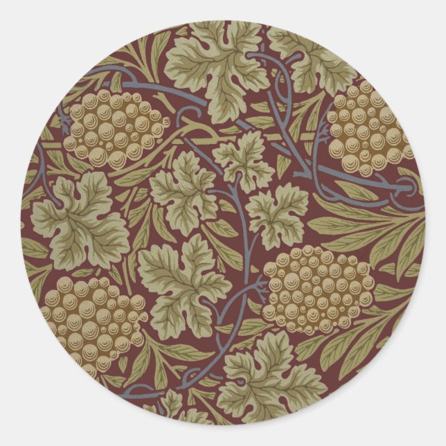 William Morris Vine Grape Red Green Art Classic Round Sticker (Front)