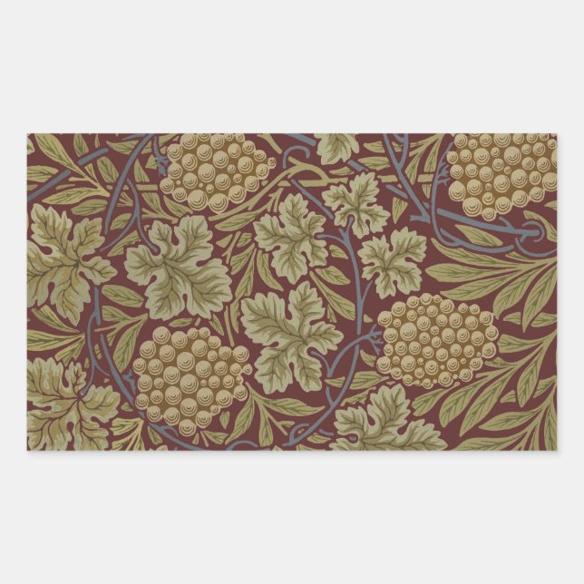 William Morris Vine Grape Red Green Art Rectangular Sticker (Front)