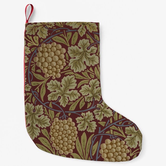 William Morris Vine Grape Red Green Art Small Christmas Stocking (Front)