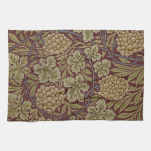 William Morris Vine Grape Red Green Art Tea Towel