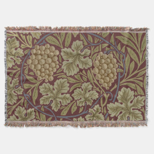 William Morris Vine Grape Red Green Art Throw Blanket