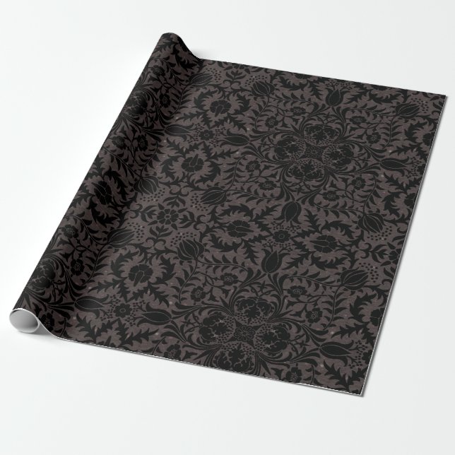 William Morris Vine Vintage Black Flower Pattern Wrapping Paper (Unrolled)