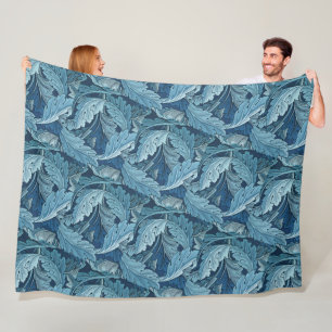 William Morris Vintage Acanthus Foliage Blue Fleece Blanket