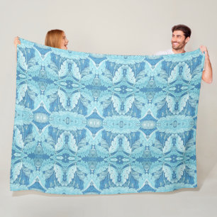 William Morris Vintage Acanthus Foliage Blue Fleece Blanket