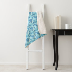 William Morris Vintage Acanthus Foliage Blue Sherpa Blanket
