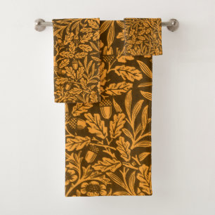 William Morris Vintage Autumn Gold Oak Pattern Bath Towel Set