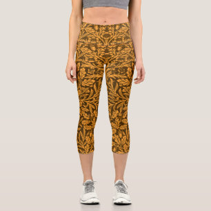 William Morris Vintage Autumn Gold Oak Pattern Capri Leggings