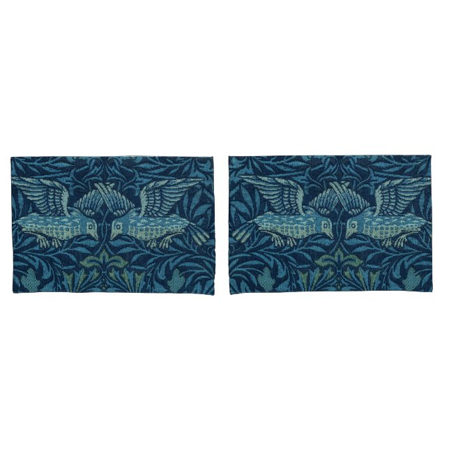 William Morris Vintage Bird Foliage Blue Pillowcase (Front-Set)
