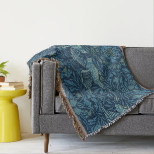 William Morris Vintage Bird Foliage Blue Throw Blanket