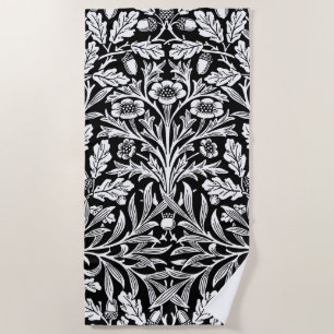 William Morris Vintage Black White Oak Pattern Beach Towel