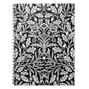William Morris Vintage Black White Oak Pattern Notebook