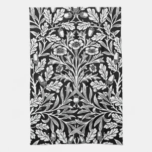 William Morris Vintage Black White Oak Pattern Tea Towel