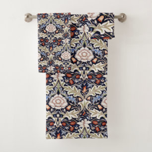William Morris Vintage Blue Beige Floral Flowers Bath Towel Set