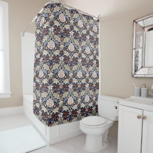 William Morris Vintage Blue Beige Floral Flowers  Shower Curtain