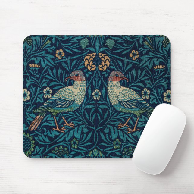 William Morris Vintage Blue Birds Pattern Mouse Pa Mat (With Mouse)