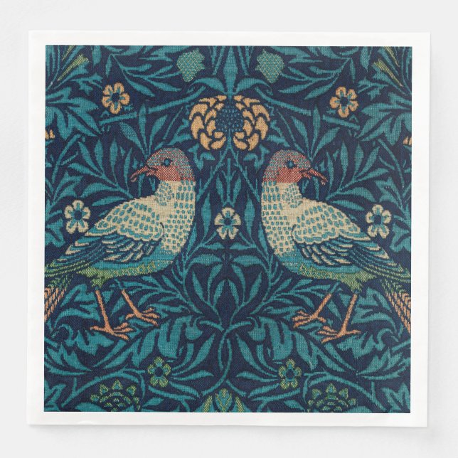 William Morris Vintage Blue Birds Pattern  Napkin (Front)
