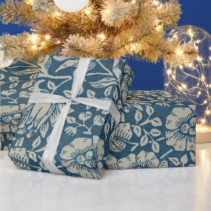 William Morris Vintage Blue Floral Pattern Wrapping Paper