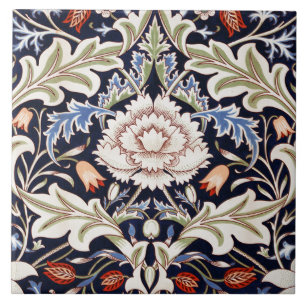 William Morris Vintage Blue Red Floral Flowers Tile