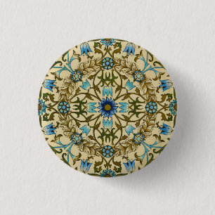 William Morris Vintage Blue Vine Seamless Pattern 3 Cm Round Badge