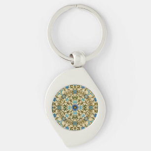 William Morris Vintage Blue Vine Seamless Pattern Key Ring