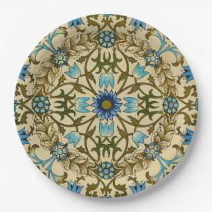 William Morris Vintage Blue Vine Seamless Pattern Paper Plate