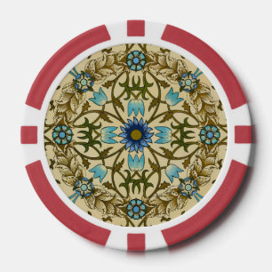William Morris Vintage Blue Vine Seamless Pattern Poker Chips
