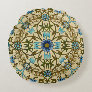 William Morris Vintage Blue Vine Seamless Pattern Round Cushion