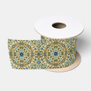 William Morris Vintage Blue Vine Seamless Pattern Satin Ribbon