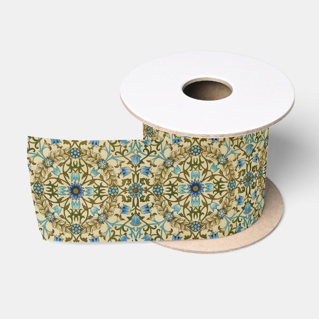 William Morris Vintage Blue Vine Seamless Pattern Satin Ribbon (Spool)