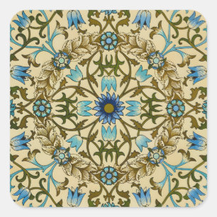 William Morris Vintage Blue Vine Seamless Pattern Square Sticker
