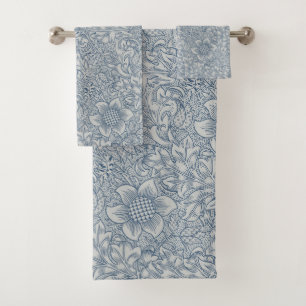 William Morris Vintage Blue White Flowers Floral Bath Towel Set