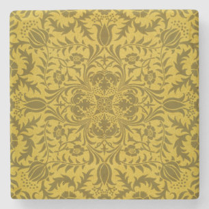 William Morris Vintage Borage Floral Pattern Gold Stone Coaster