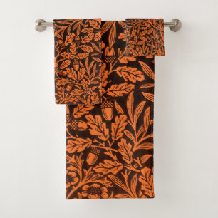 William Morris Vintage Burnt Orange Black Pattern Bath Towel Set