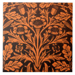 William Morris Vintage Burnt Orange Black Pattern Tile