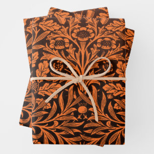 William Morris Vintage Burnt Orange Black Pattern Wrapping Paper Sheet