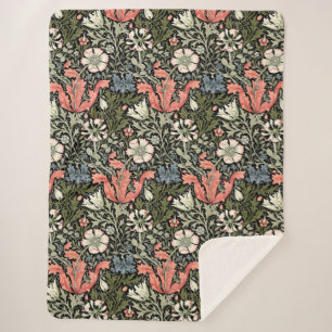 William Morris Vintage Compton Floral Pattern Sherpa Blanket