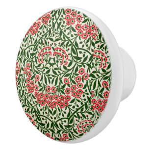 William Morris Vintage Daisy Flowers Pink Green Ceramic Knob