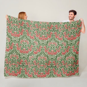 William Morris Vintage Daisy Flowers Pink Green Fleece Blanket