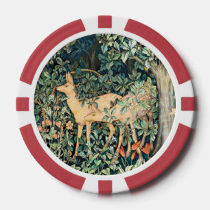 William Morris Vintage Deer Woodland Floral Art Poker Chips